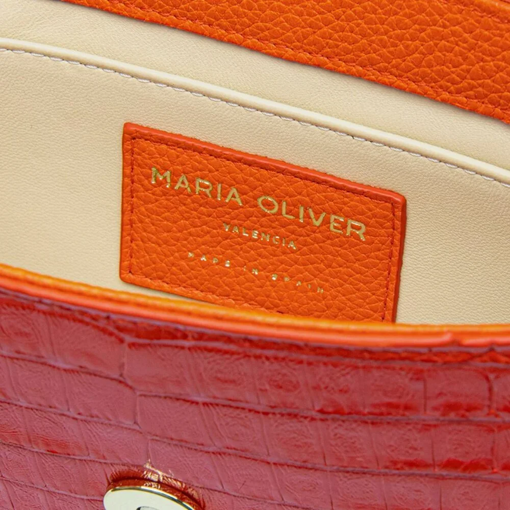 Maria Oliver Luisa Purse Shoulder Bag Womens Orange Crocodile Leather Clutch